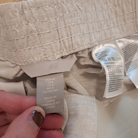 H&M Beige Linen Blend White Leg High Waisted Business Casual Coastal Pants Sz 8 - Picture 3 of 8